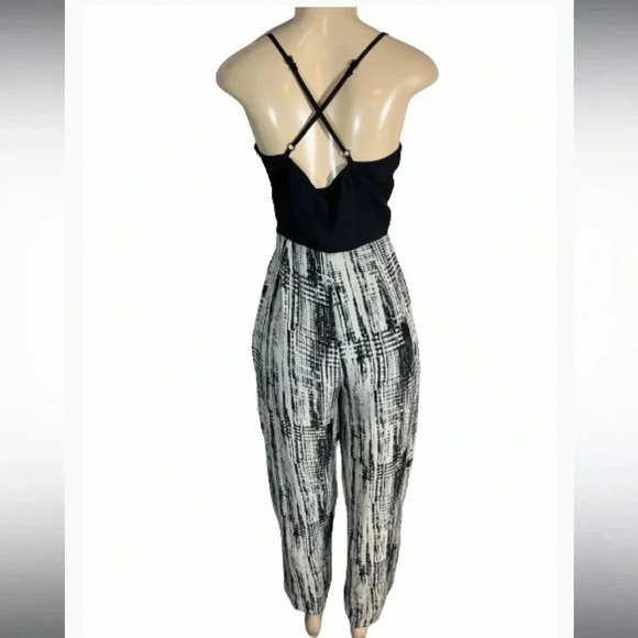 Pinky Jumpsuit black&cream print spaghetti strap sleeveless polyester size small - Picture 4 of 12